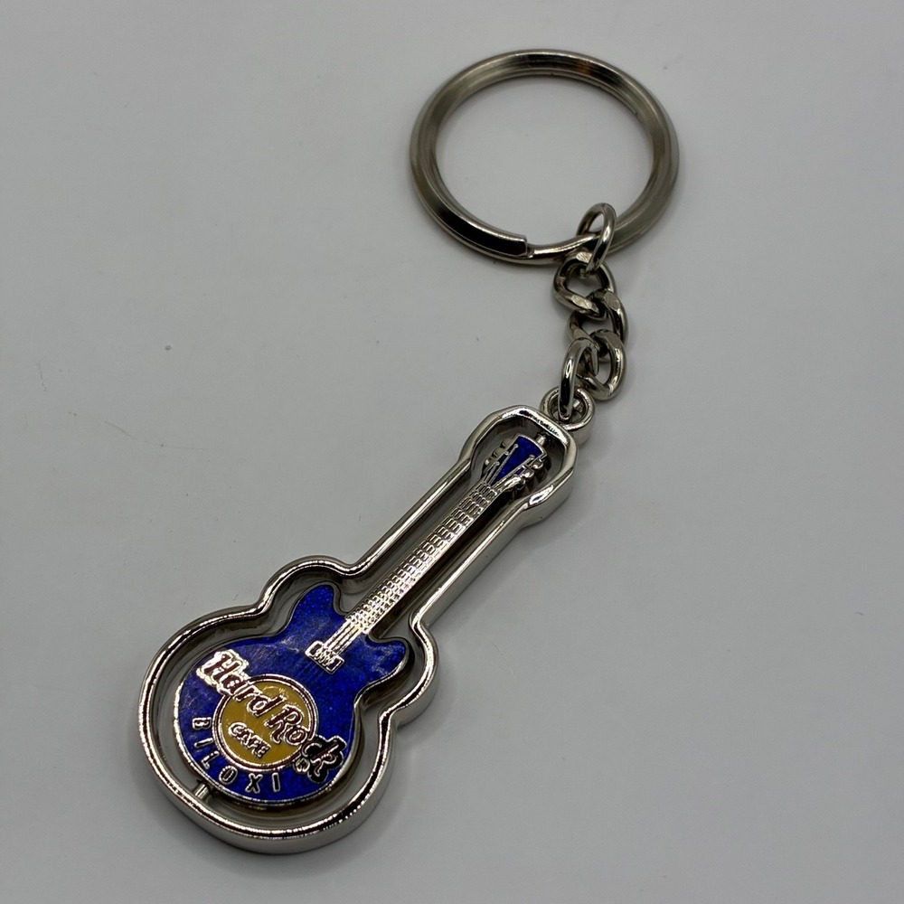 Hard Rock Cafe Biloxi Blue Glitter Electric Guitar Metal Souvenir Keychain